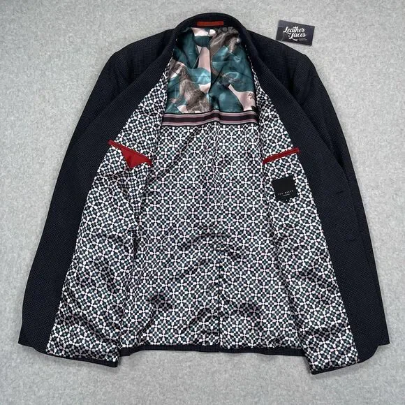Ted Baker London Blazer Mens 6 XXL 42R Groove Micro Check Blue Sport Coat Iguana